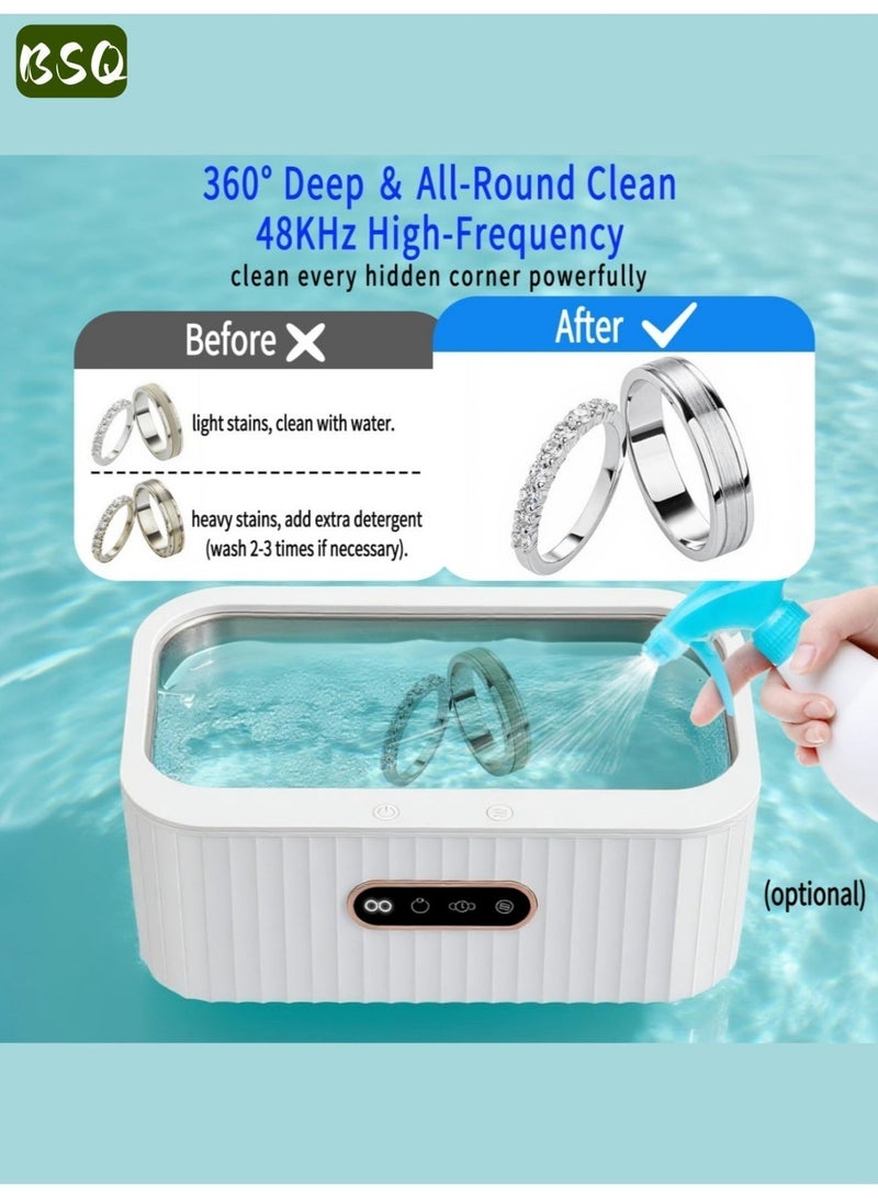 بي إس كيو جهاز تنظيف المجوهرات بالموجات فوق الصوتية | جهاز تنظيف أطقم الأسنان بتردد 48 كيلوهرتز | كبسولة تنظيف أسنان محمولة سعة 400 مل | مناسب للمجوهرات والنظارات والخواتم وأحزمة الساعات وأطقم الأسنان وغيرها | لا غنى عنه للعائلة والسفر - Image 3